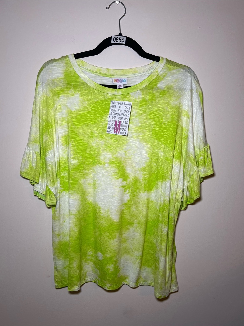 LuLaRoe Lime Green and White Tie-Dye Crop Top
